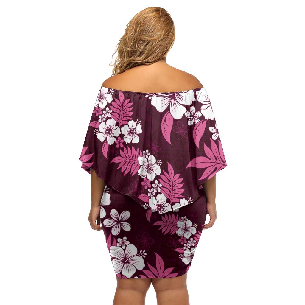Hawaiian Hibiscus Tribal Floral Pink Family Matching Off Shoulder Short Dress and Hawaiian Shirt Polynesian Tapa Pattern - Polynesian Pride