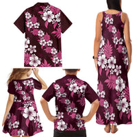 Hawaiian Hibiscus Tribal Floral Pink Family Matching Tank Maxi Dress and Hawaiian Shirt Polynesian Tapa Pattern - Polynesian Pride
