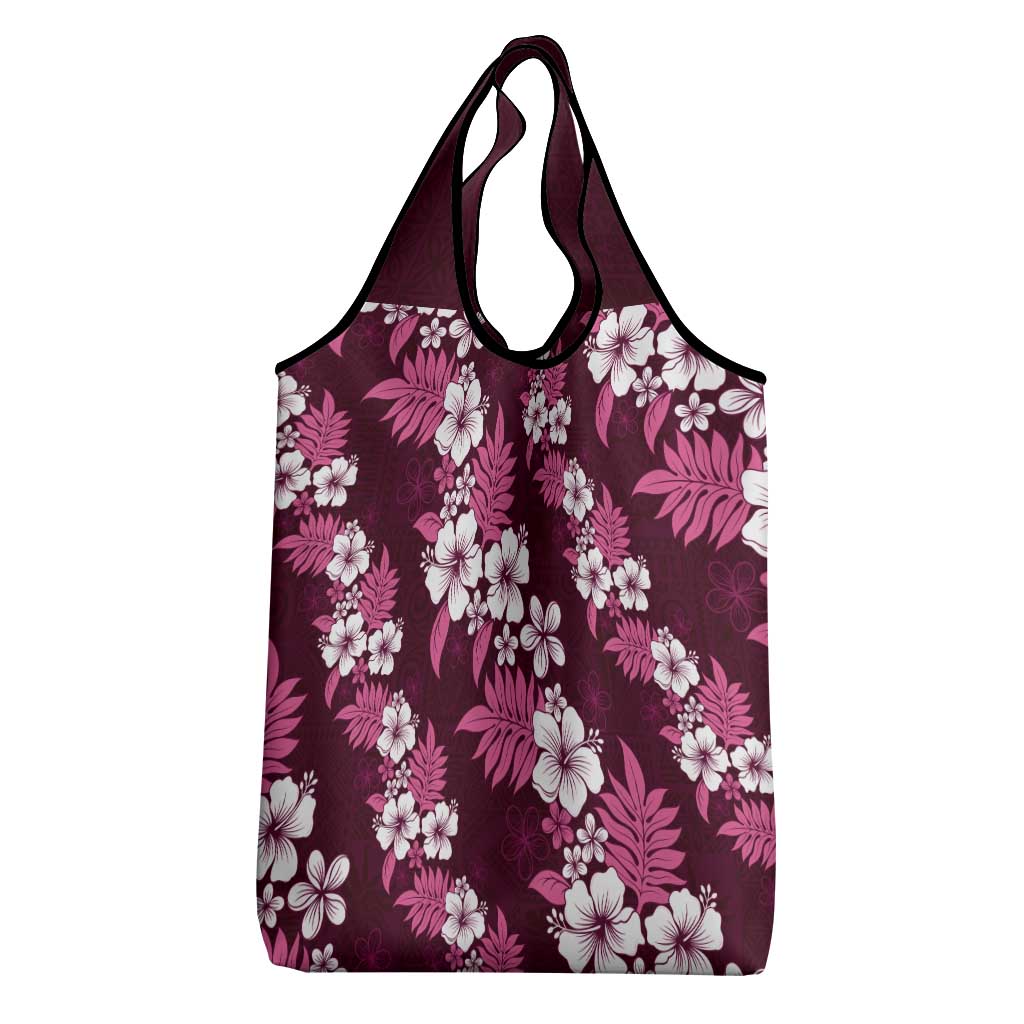 Hawaiian Hibiscus Tribal Floral Pink Grocery Bag Polynesian Tapa Pattern - Polynesian Pride