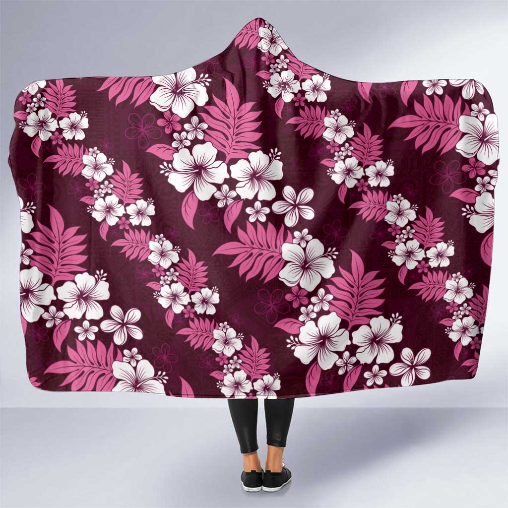 Hawaiian Hibiscus Tribal Floral Pink Hooded Blanket Polynesian Tapa Pattern LT01 One Size Pink - Polynesian Pride