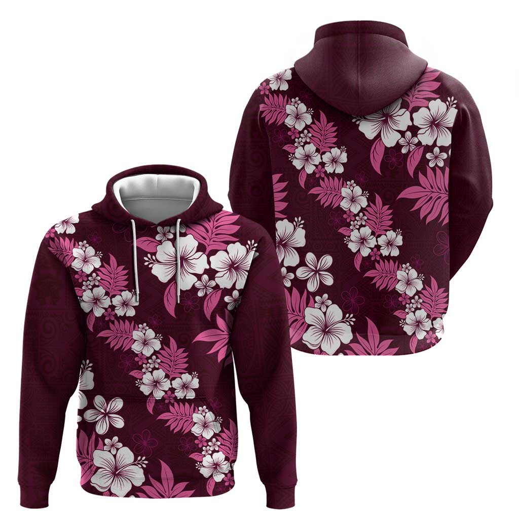 Hawaiian Hibiscus Tribal Floral Pink Hoodie Polynesian Tapa Pattern - Polynesian Pride