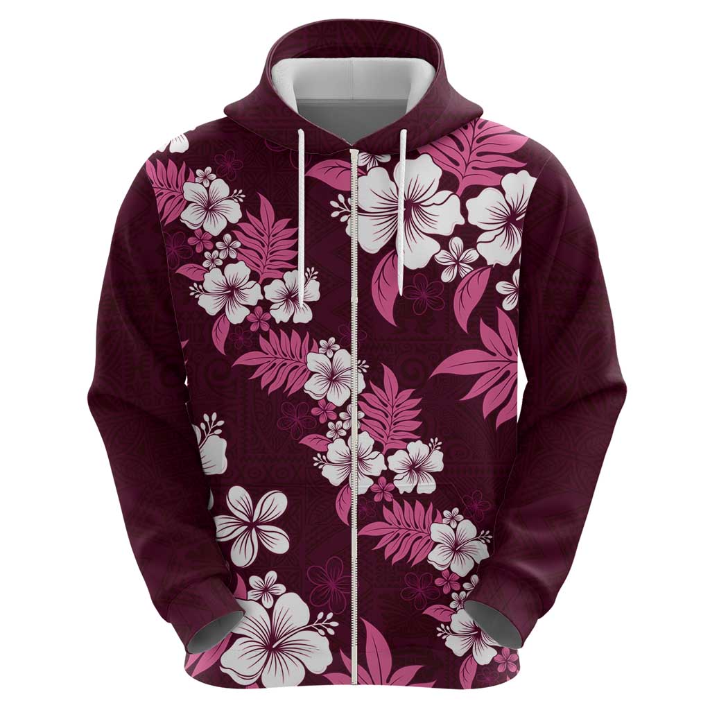 Hawaiian Hibiscus Tribal Floral Pink Hoodie Polynesian Tapa Pattern - Polynesian Pride