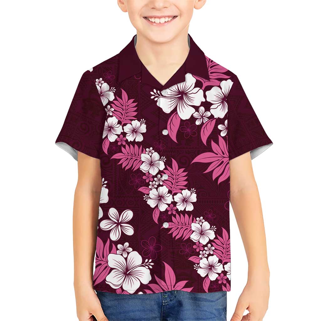 Hawaiian Hibiscus Tribal Floral Pink Kid Hawaiian Shirt Polynesian Tapa Pattern LT01 Kid Pink - Polynesian Pride