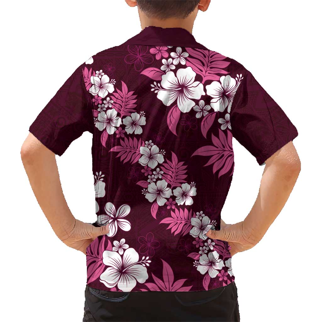 Hawaiian Hibiscus Tribal Floral Pink Kid Hawaiian Shirt Polynesian Tapa Pattern LT01 - Polynesian Pride
