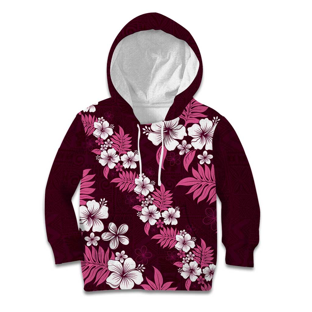 Hawaiian Hibiscus Tribal Floral Pink Kid Hoodie Polynesian Tapa Pattern - Polynesian Pride