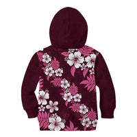 Hawaiian Hibiscus Tribal Floral Pink Kid Hoodie Polynesian Tapa Pattern - Polynesian Pride