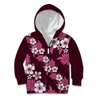 Hawaiian Hibiscus Tribal Floral Pink Kid Hoodie Polynesian Tapa Pattern - Polynesian Pride