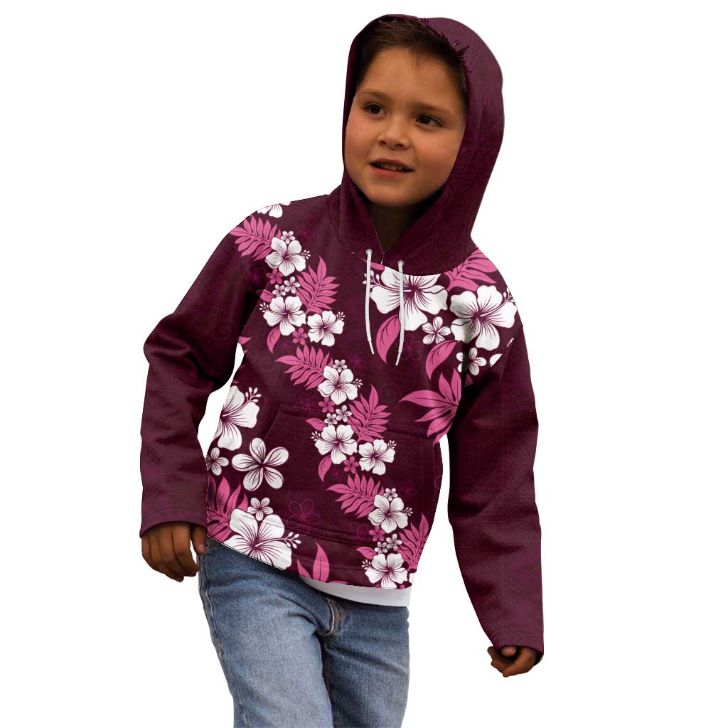 Hawaiian Hibiscus Tribal Floral Pink Kid Hoodie Polynesian Tapa Pattern - Polynesian Pride