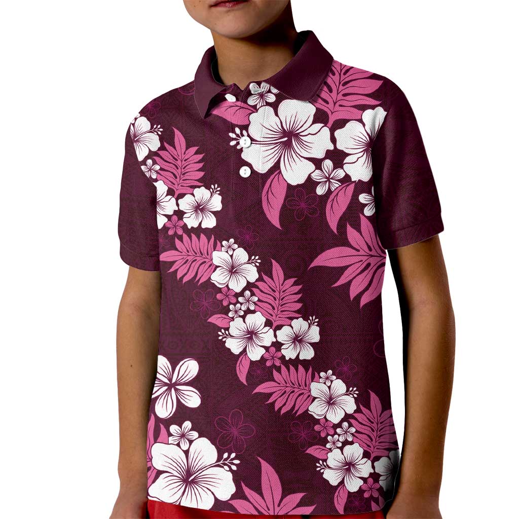 Hawaiian Hibiscus Tribal Floral Pink Kid Polo Shirt Polynesian Tapa Pattern LT01 Kid Pink - Polynesian Pride