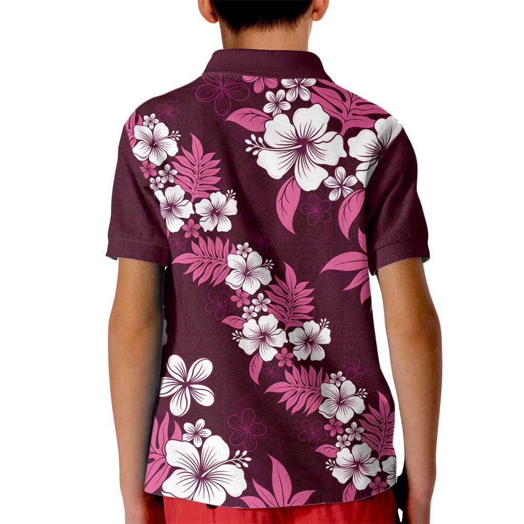 Hawaiian Hibiscus Tribal Floral Pink Kid Polo Shirt Polynesian Tapa Pattern - Polynesian Pride