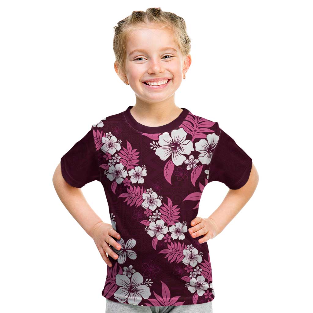 Hawaiian Hibiscus Tribal Floral Pink Kid T Shirt Polynesian Tapa Pattern LT01 Pink - Polynesian Pride