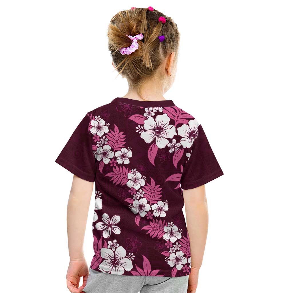 Hawaiian Hibiscus Tribal Floral Pink Kid T Shirt Polynesian Tapa Pattern LT01 - Polynesian Pride