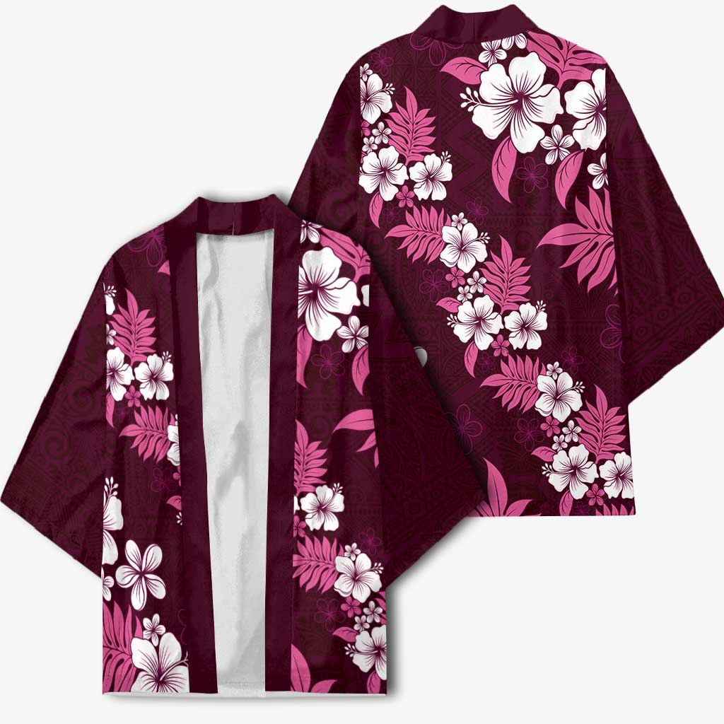 Hawaiian Hibiscus Tribal Floral Pink Kimono Polynesian Tapa Pattern - Polynesian Pride