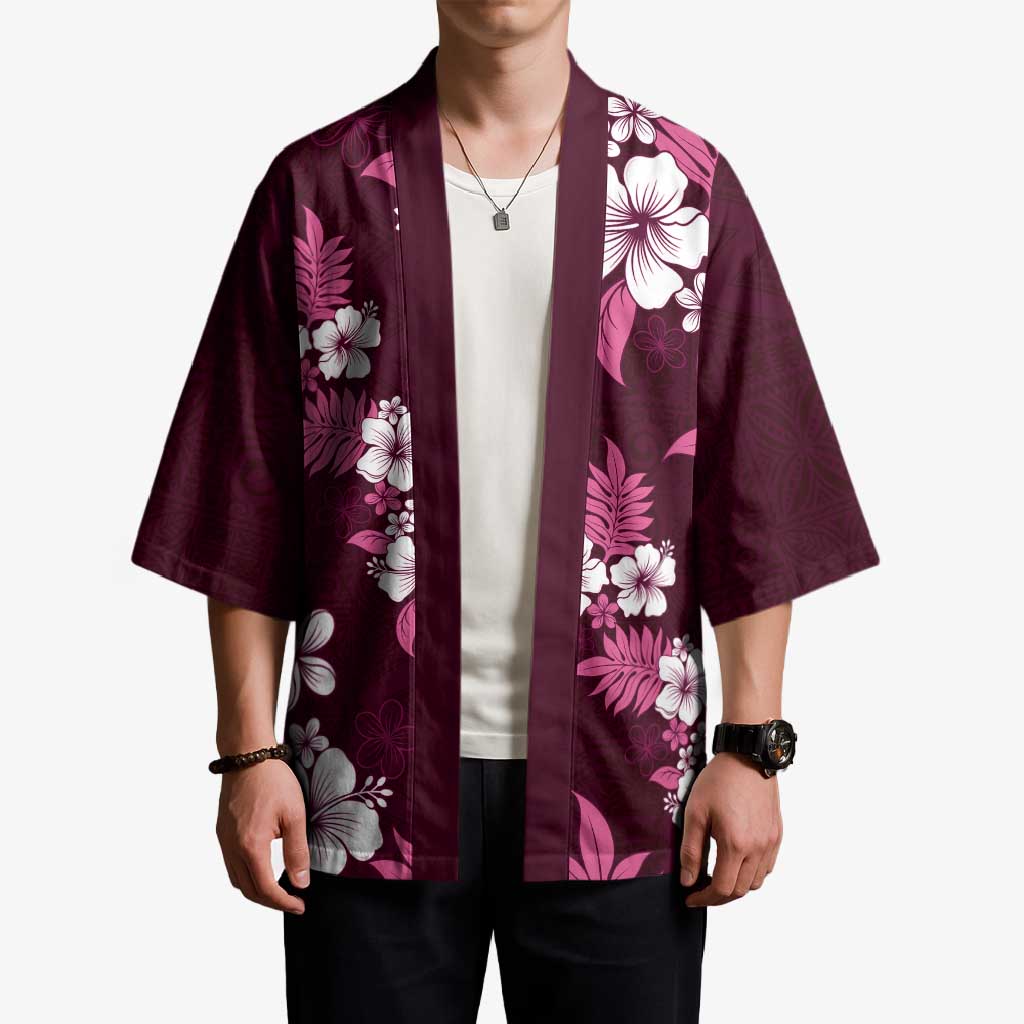 Hawaiian Hibiscus Tribal Floral Pink Kimono Polynesian Tapa Pattern - Polynesian Pride