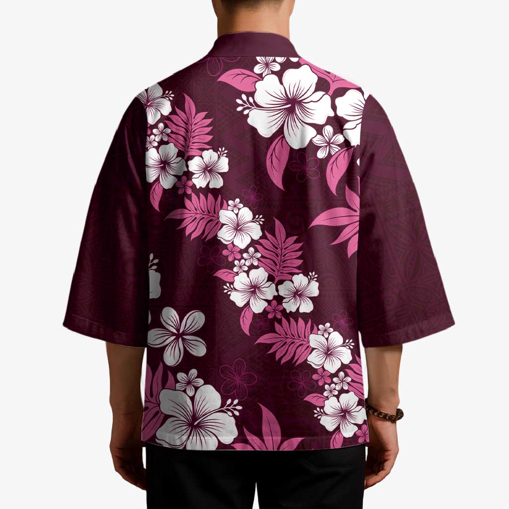 Hawaiian Hibiscus Tribal Floral Pink Kimono Polynesian Tapa Pattern - Polynesian Pride