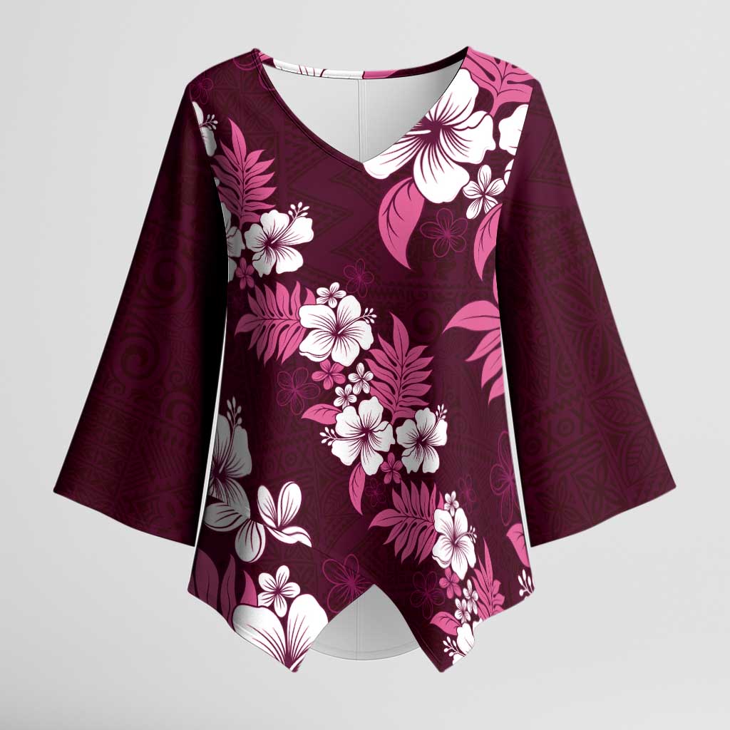 Hawaiian Hibiscus Tribal Floral Pink Kimono Sleeve Blouse Polynesian Tapa Pattern - Polynesian Pride