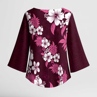 Hawaiian Hibiscus Tribal Floral Pink Kimono Sleeve Blouse Polynesian Tapa Pattern - Polynesian Pride