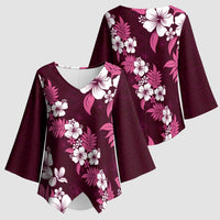 Hawaiian Hibiscus Tribal Floral Pink Kimono Sleeve Blouse Polynesian Tapa Pattern - Polynesian Pride