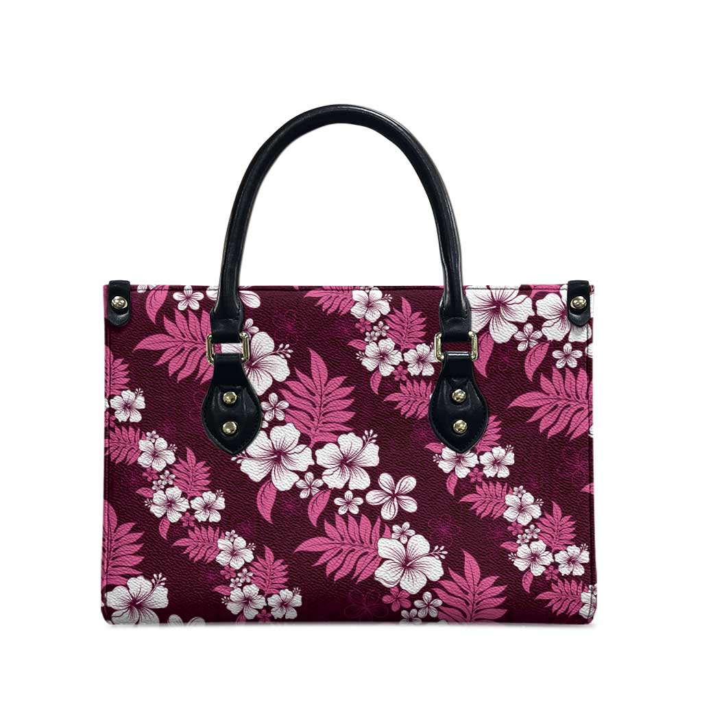 Hawaiian Hibiscus Tribal Floral Pink Leather Bag Polynesian Tapa Pattern - Polynesian Pride