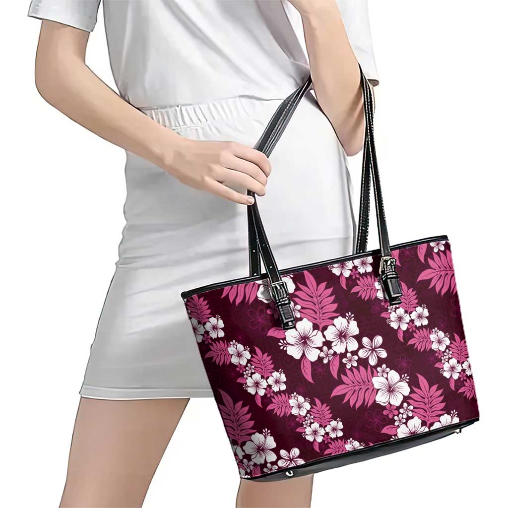 Hawaiian Hibiscus Tribal Floral Pink Leather Tote Bag Polynesian Tapa Pattern LT01 - Polynesian Pride