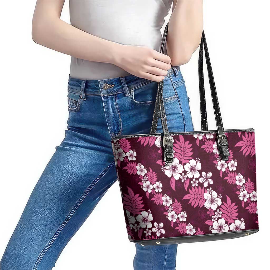 Hawaiian Hibiscus Tribal Floral Pink Leather Tote Bag Polynesian Tapa Pattern LT01 - Polynesian Pride