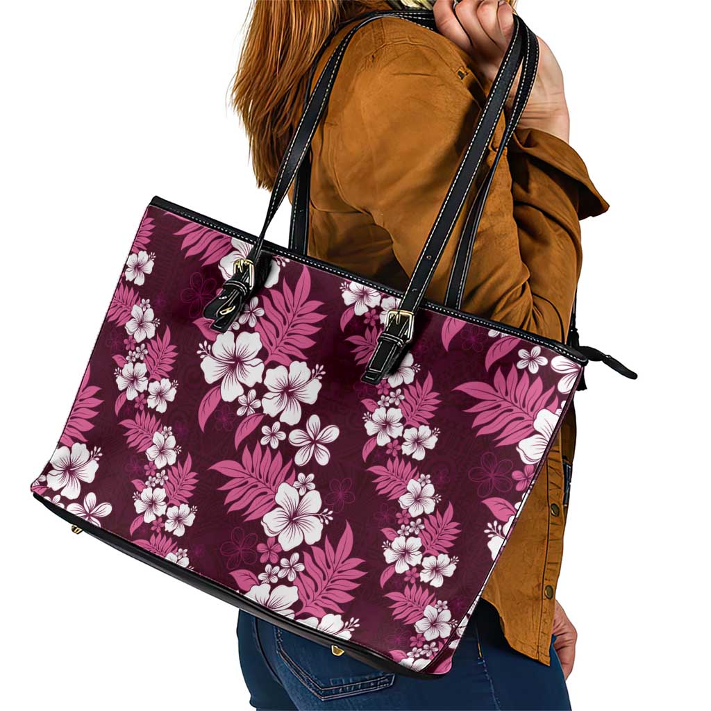 Hawaiian Hibiscus Tribal Floral Pink Leather Tote Bag Polynesian Tapa Pattern LT01 - Polynesian Pride