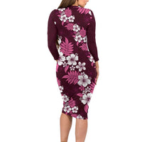 Hawaiian Hibiscus Tribal Floral Pink Long Sleeve Bodycon Dress Polynesian Tapa Pattern - Polynesian Pride