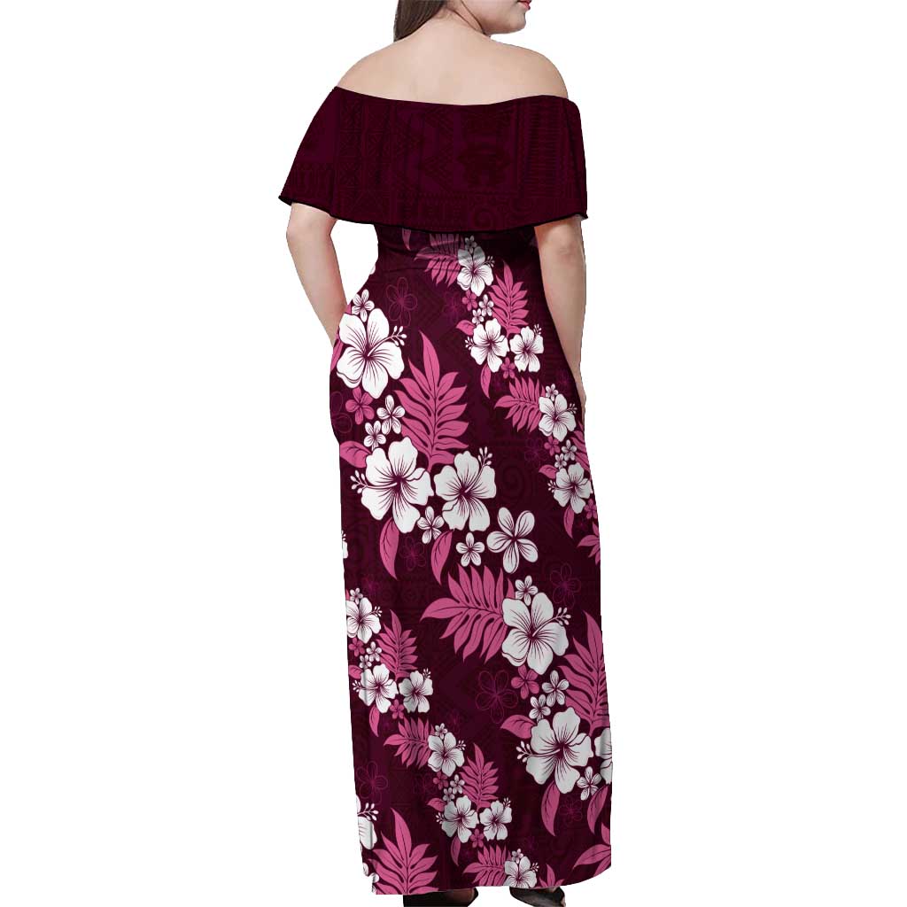 Hawaiian Hibiscus Tribal Floral Pink Off Shoulder Maxi Dress Polynesian Tapa Pattern - Polynesian Pride