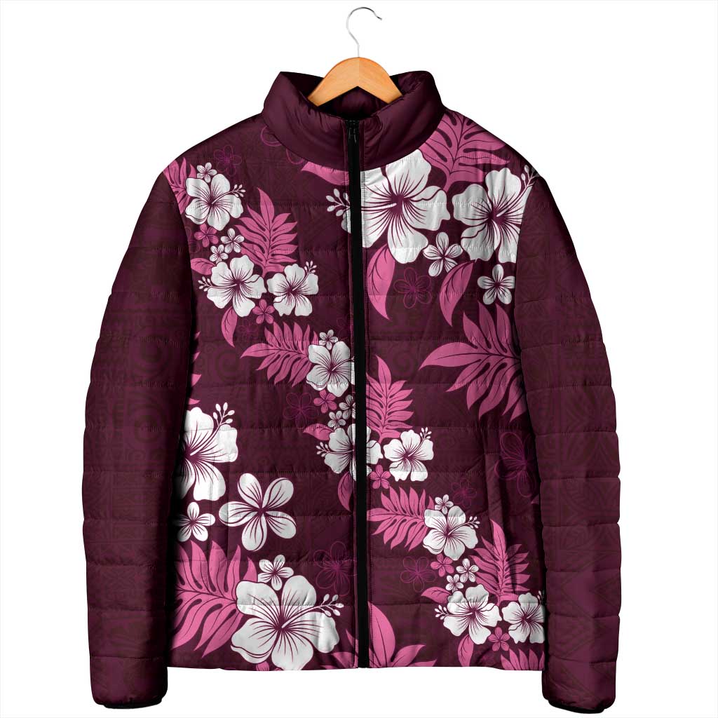 Hawaiian Hibiscus Tribal Floral Pink Padded Jacket Polynesian Tapa Pattern LT01 - Polynesian Pride