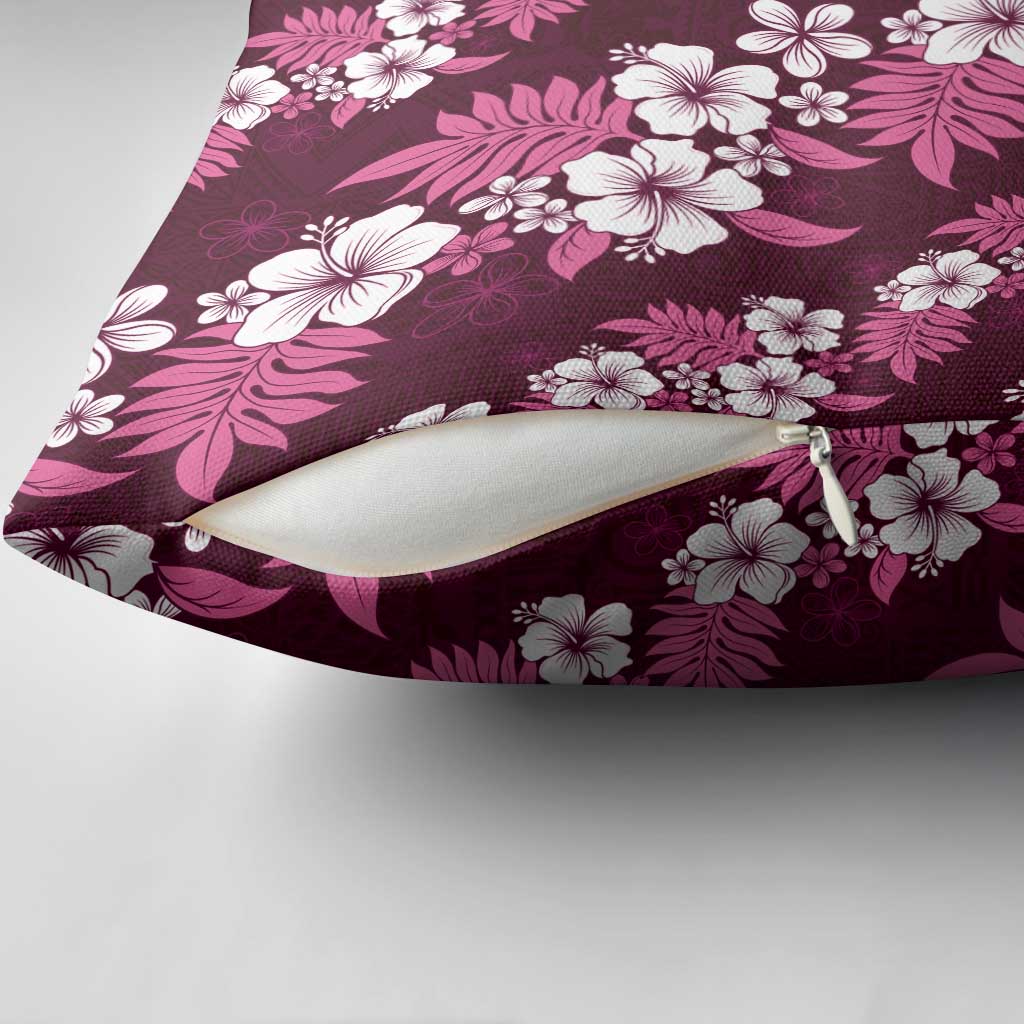 Hawaiian Hibiscus Tribal Floral Pink Pillow Cover Polynesian Tapa Pattern - Polynesian Pride
