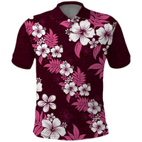 Hawaiian Hibiscus Tribal Floral Pink Polo Shirt Polynesian Tapa Pattern - Polynesian Pride