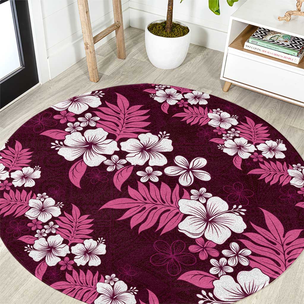 Hawaiian Hibiscus Tribal Floral Pink Round Carpet Polynesian Tapa Pattern - Polynesian Pride