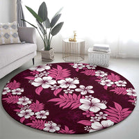Hawaiian Hibiscus Tribal Floral Pink Round Carpet Polynesian Tapa Pattern - Polynesian Pride