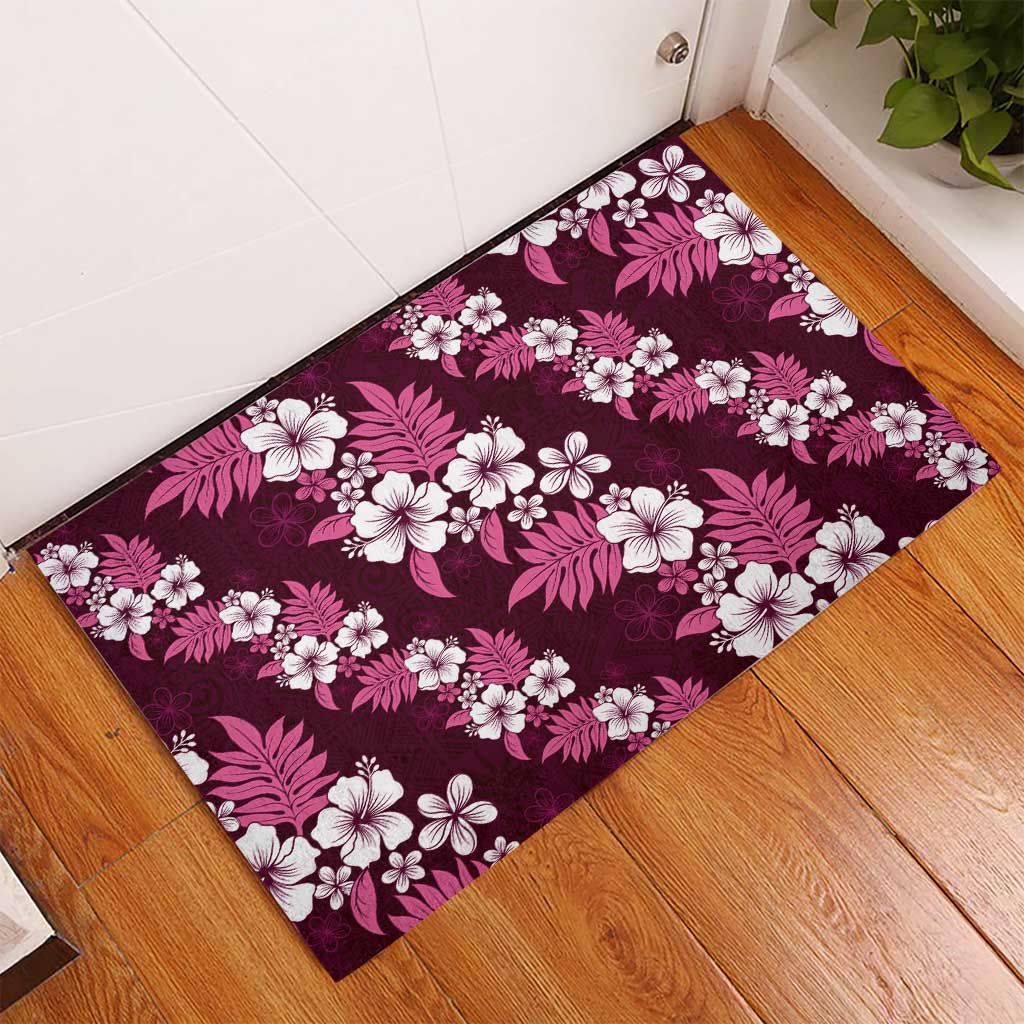 Hawaiian Hibiscus Tribal Floral Pink Rubber Doormat Polynesian Tapa Pattern - Polynesian Pride