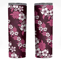 Hawaiian Hibiscus Tribal Floral Pink Skinny Tumbler Polynesian Tapa Pattern - Polynesian Pride