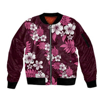 Hawaiian Hibiscus Tribal Floral Pink Sleeve Zip Bomber Jacket Polynesian Tapa Pattern LT01 Unisex Pink - Polynesian Pride
