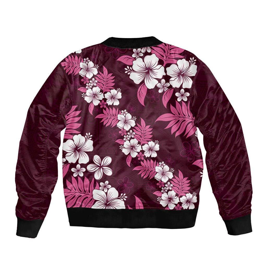 Hawaiian Hibiscus Tribal Floral Pink Sleeve Zip Bomber Jacket Polynesian Tapa Pattern LT01 - Polynesian Pride