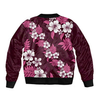 Hawaiian Hibiscus Tribal Floral Pink Sleeve Zip Bomber Jacket Polynesian Tapa Pattern LT01 - Polynesian Pride