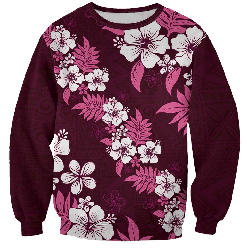 Hawaiian Hibiscus Tribal Floral Pink Sweatshirt Polynesian Tapa Pattern - Polynesian Pride