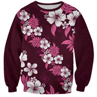 Hawaiian Hibiscus Tribal Floral Pink Sweatshirt Polynesian Tapa Pattern - Polynesian Pride