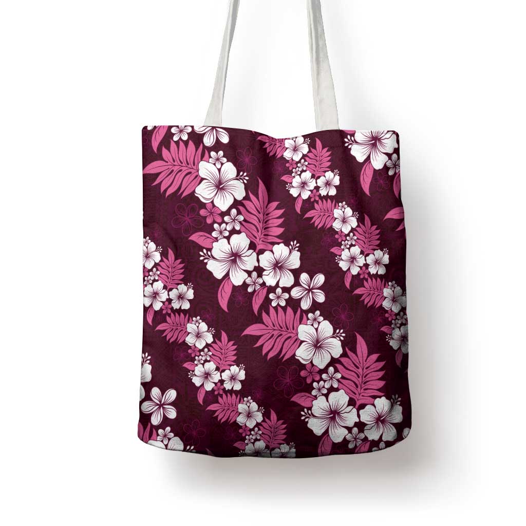 Hawaiian Hibiscus Tribal Floral Pink Tote Bag Polynesian Tapa Pattern - Polynesian Pride