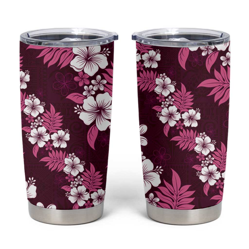 Hawaiian Hibiscus Tribal Floral Pink Tumbler Cup Polynesian Tapa Pattern - Polynesian Pride