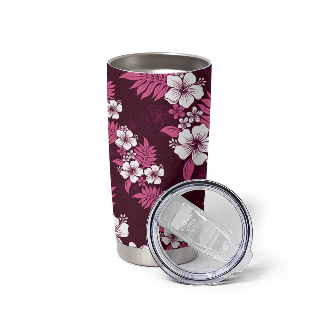 Hawaiian Hibiscus Tribal Floral Pink Tumbler Cup Polynesian Tapa Pattern - Polynesian Pride