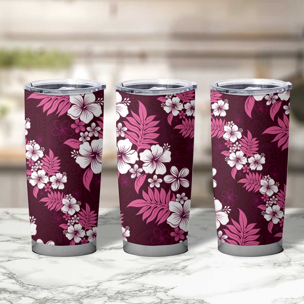 Hawaiian Hibiscus Tribal Floral Pink Tumbler Cup Polynesian Tapa Pattern - Polynesian Pride