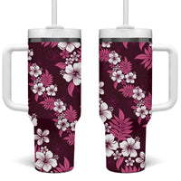 Hawaiian Hibiscus Tribal Floral Pink Tumbler With Handle Polynesian Tapa Pattern - Polynesian Pride