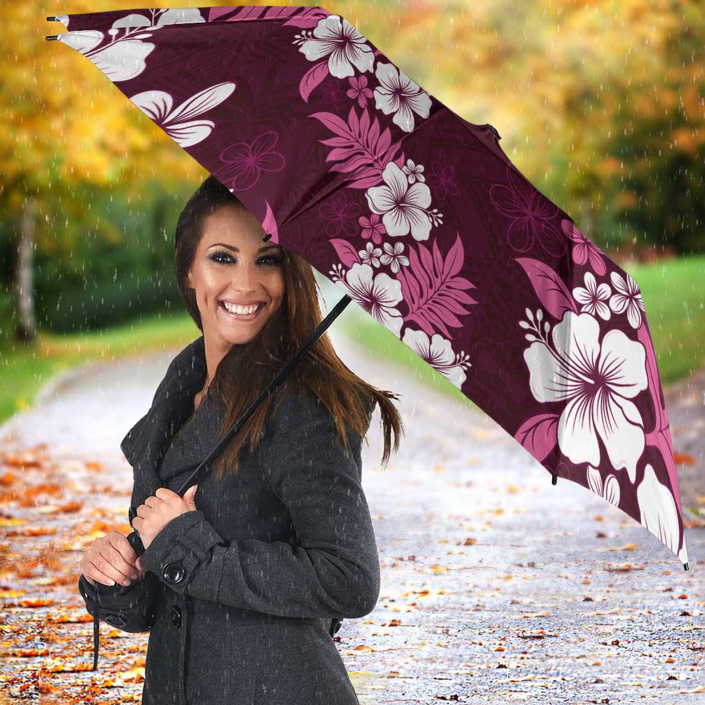 Hawaiian Hibiscus Tribal Floral Pink Umbrella Polynesian Tapa Pattern - Polynesian Pride