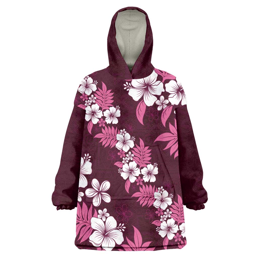Hawaiian Hibiscus Tribal Floral Pink Wearable Blanket Hoodie Polynesian Tapa Pattern LT01 One Size Pink - Polynesian Pride