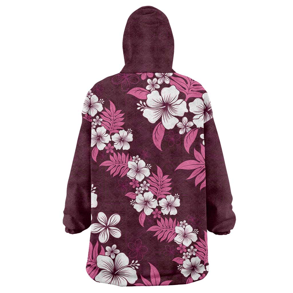 Hawaiian Hibiscus Tribal Floral Pink Wearable Blanket Hoodie Polynesian Tapa Pattern LT01 - Polynesian Pride