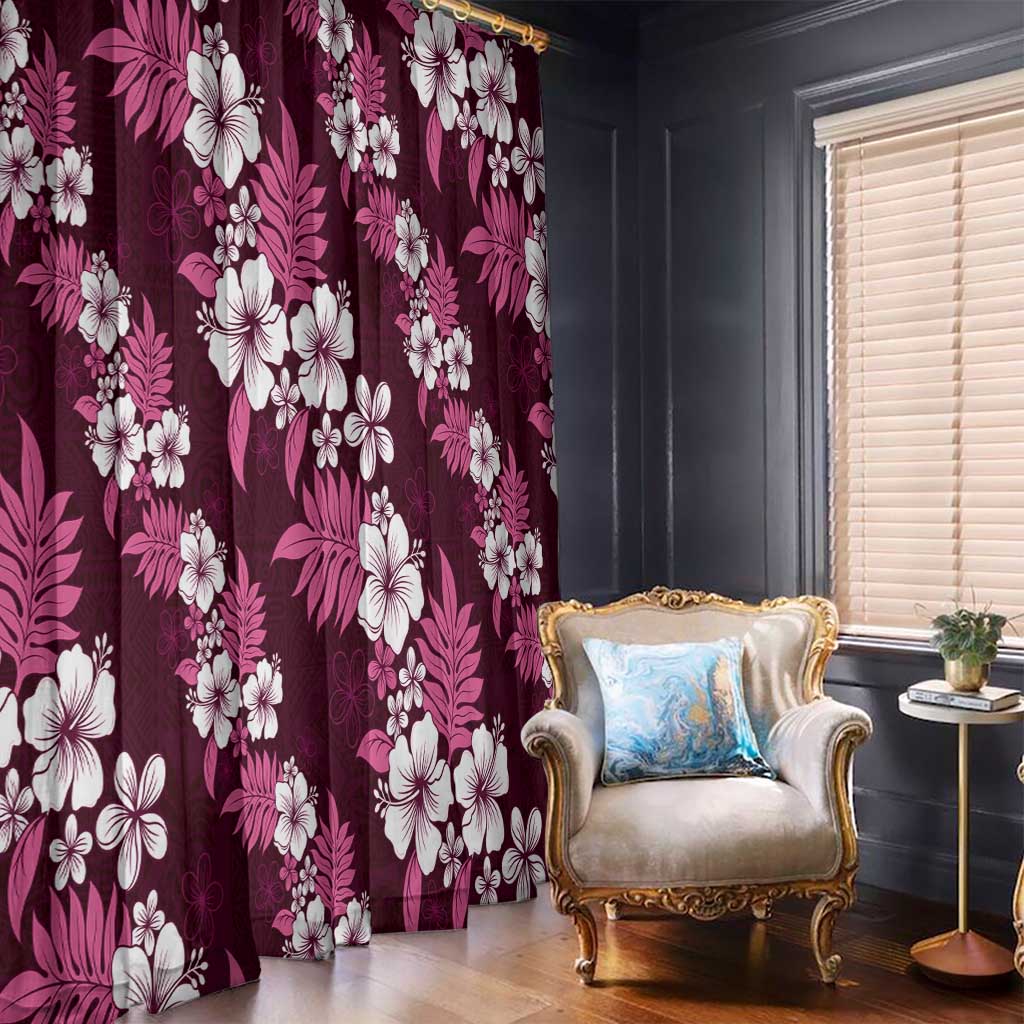 Hawaiian Hibiscus Tribal Floral Pink Window Curtain Polynesian Tapa Pattern - Polynesian Pride