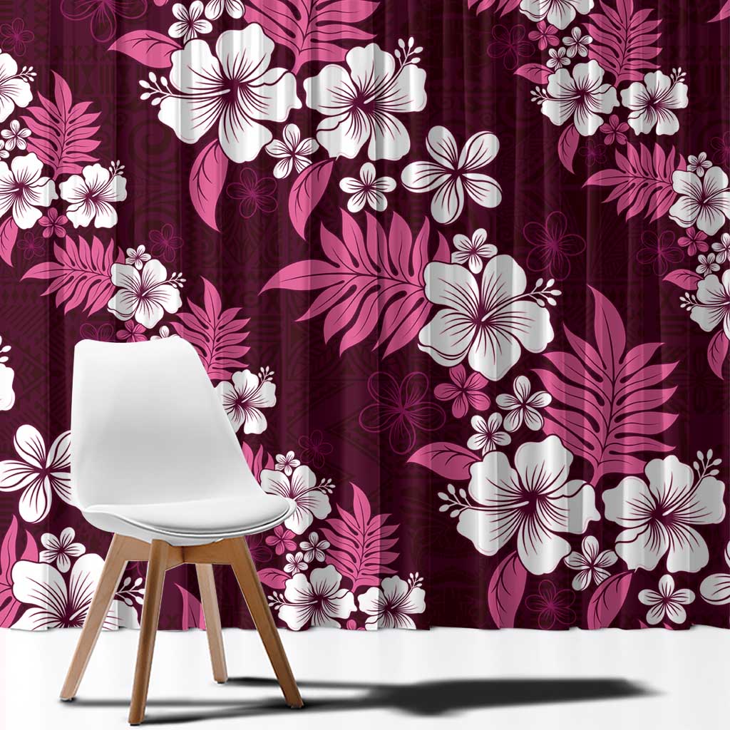 Hawaiian Hibiscus Tribal Floral Pink Window Curtain Polynesian Tapa Pattern - Polynesian Pride